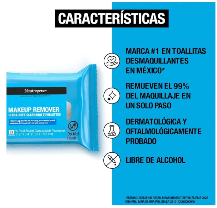 Neutrogena Toallas Desmaquillantes, 25 Count, 3 Pack