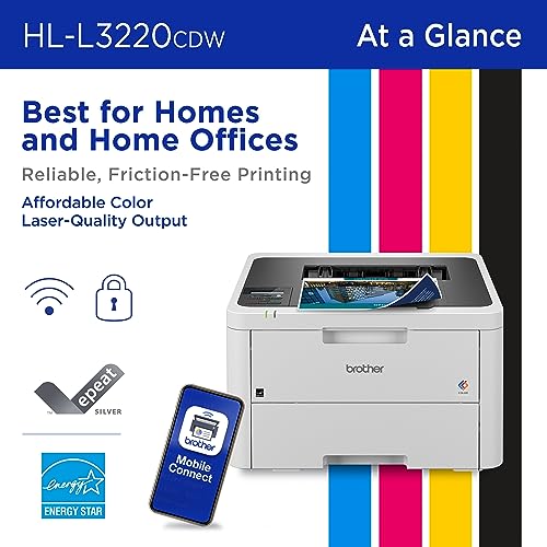Brother Impresora láser Color con impresión inalámbrica rápida de Salida de 19 ppm, función dúplex, Compatible con Dispositivos móviles, Bandeja de Papel de 250 Hojas para impresión Profesional de