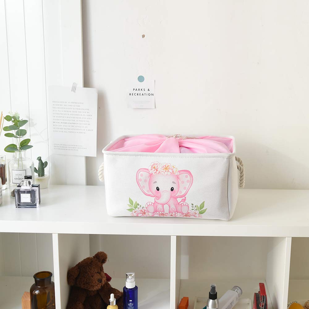 INough - Contenedores de almacenamiento de elefante rosa para niños, caja de regalo para bebé, cesta de almacenamiento plegable para ropa, cestas de tela para bebé, niños, habitación de guardería