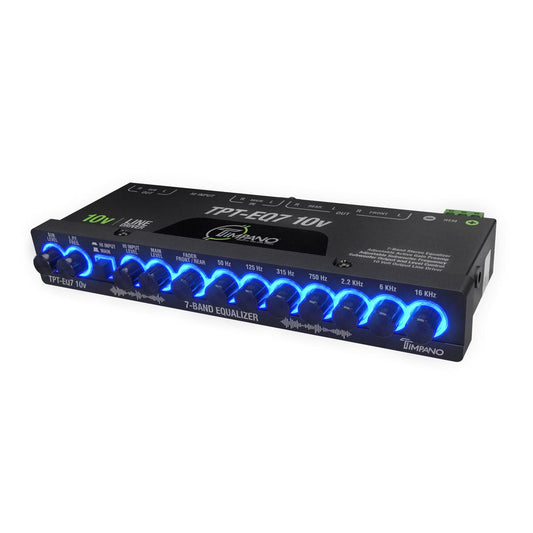 Timpano - Ecualizador de 7 bandas TPT-EQ7 driver de línea de alto voltaje de 10 V Salida RCA de 6 canales y control de subwoofer y cruce 1/2 Din Gráfico de audio para coche Eq con entrada de alto