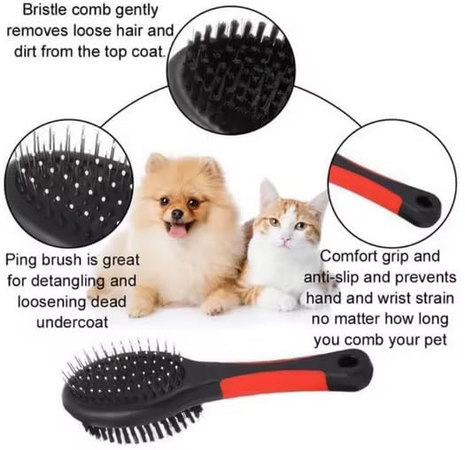 Cepillo para Mascotas Perro Gato doble cara – Peine 2 en 1 para Perros y Gatos, Cerdas Suaves y Firmes, Ideal para Desenredar y Eliminar Pelo Suelto