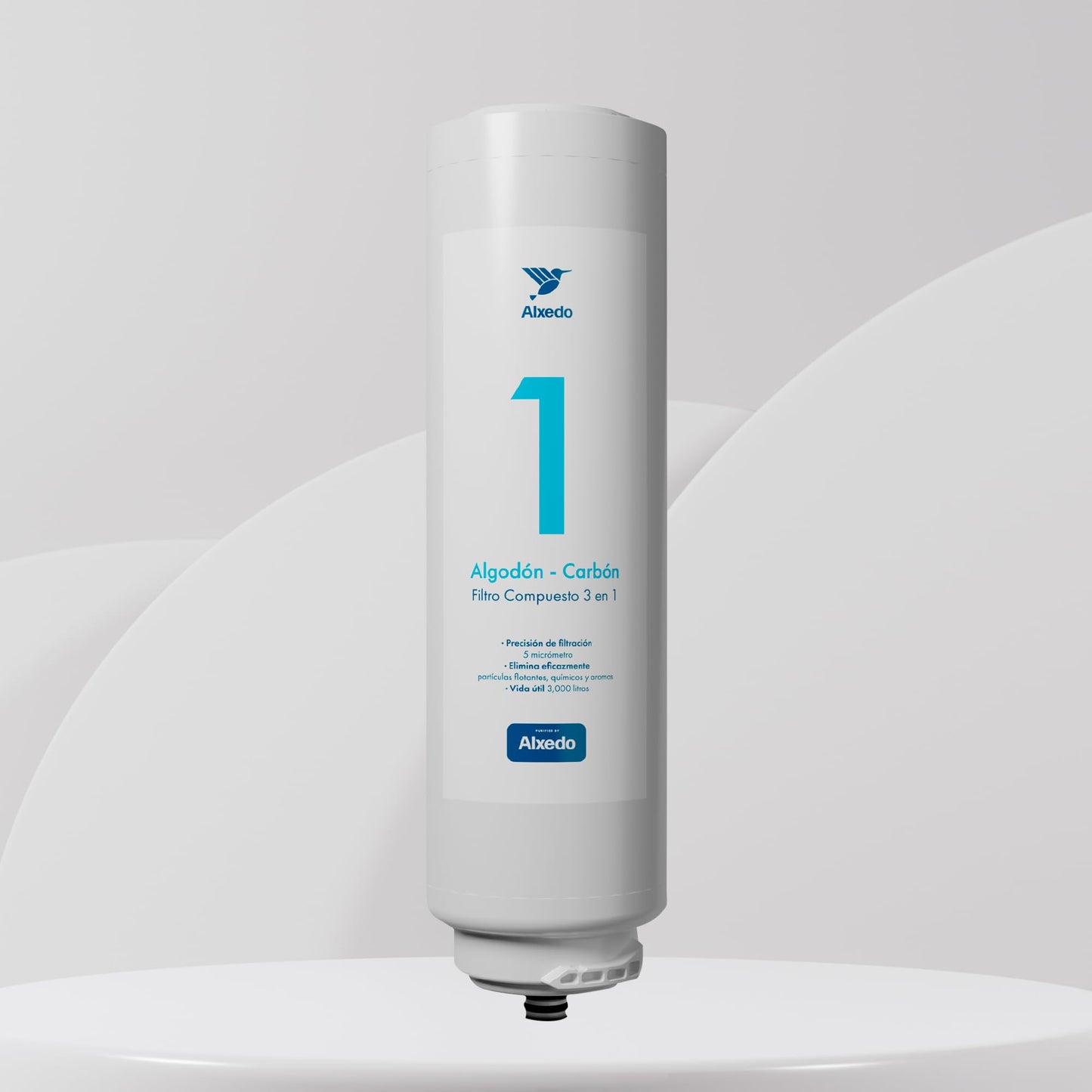 ALXEDO | Cartucho de Repuesto PC-C ALX1 | Algodón, Carbón Activado y Remineralización (PC-C) | Compatible con Purificador de Agua ALX1 | Mejora la Calidad y Sabor del Agua