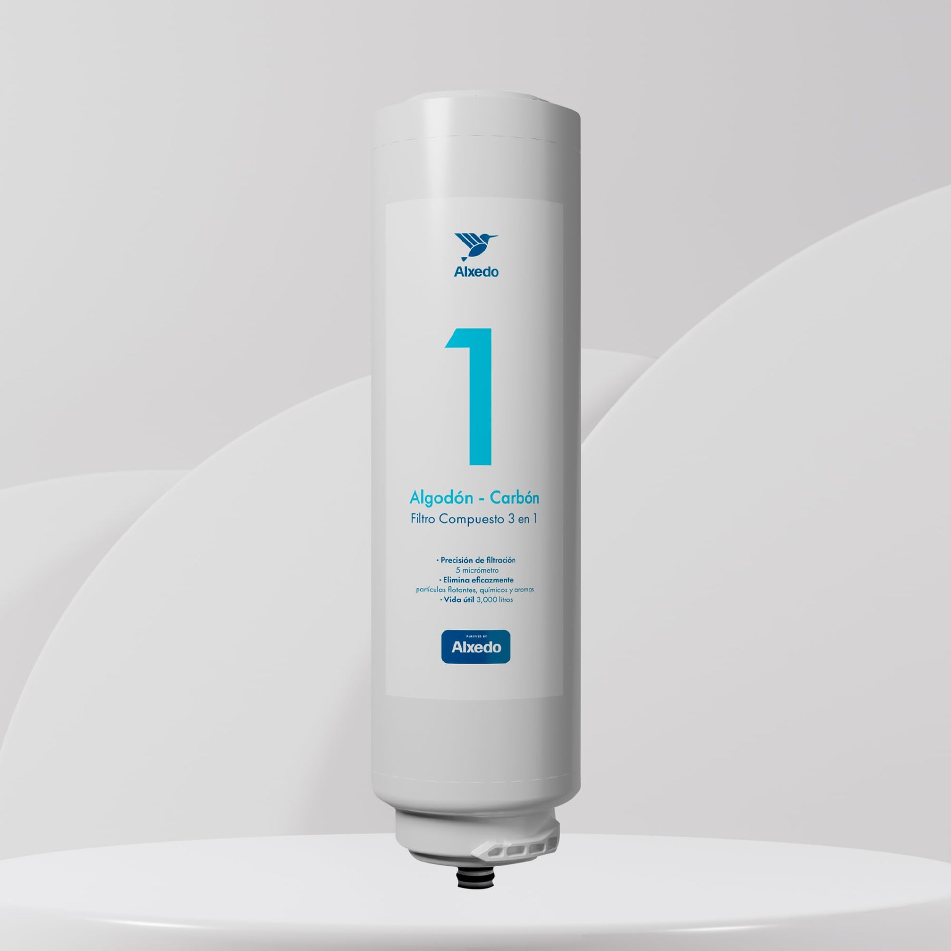 ALXEDO | Cartucho de Repuesto PC-C ALX1 | Algodón, Carbón Activado y Remineralización (PC-C) | Compatible con Purificador de Agua ALX1 | Mejora la Calidad y Sabor del Agua