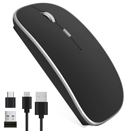 Leolee Mouse Inalámbrico, Ratón Inalámbrico Recargable, Mouse Wireless con 2.4G, óptico Silencioso Click, Receptor USB y Tipo-c Adaptador 3 Ajustable dpi para Computadora, Portátil, PC, Mac (Negro)
