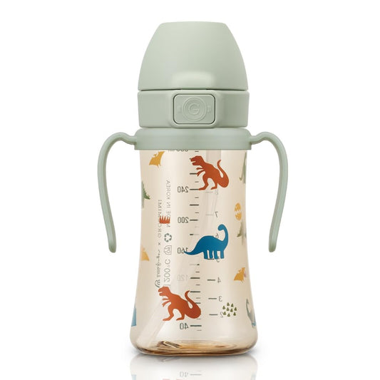 Taza de Paja PPSU Grosmimi Transparente con Tapa Abatible y Asas Giratorias para Bebé 12+ Meses