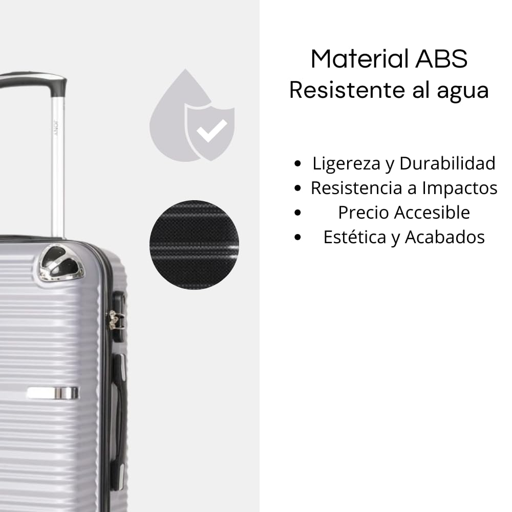 Maleta de Mano JONY Carry On Rigida Resistente Ruedas Giratorias 360 Mango Expandible ABS Candado de Seguridad (Gris Rayado)
