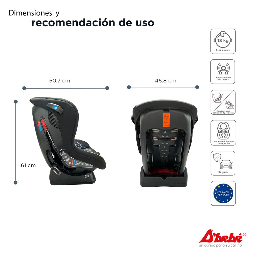 D´BEBÉ - Autoasiento Confort Reclinable - Recomendado para bebés desde 4-6 meses y hasta los 4 años - Ideal para que tu Bebé Viaje Cómodo y Seguro - Color Gris