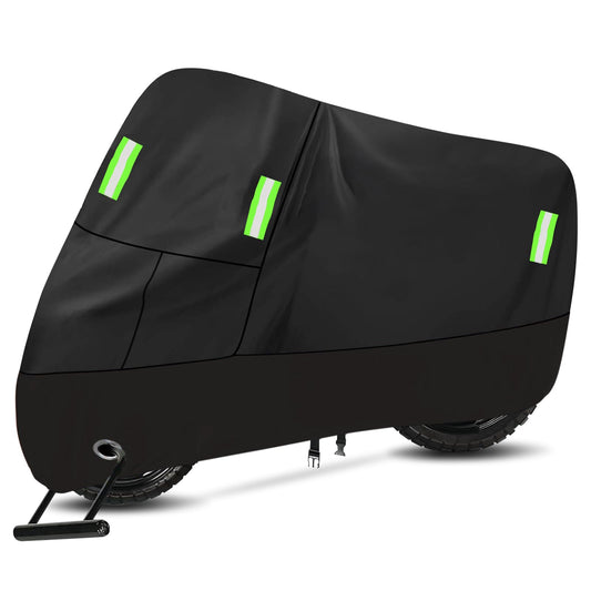 Funda Cubierta Impermeable para Motocicletas, con Tiras Reflectantes y Orificios para Cerradura, Protege contra El Polvo, La Lluvia y La Resina, para Motocicletas como Honda, Yamaha, Suzuki, Harley