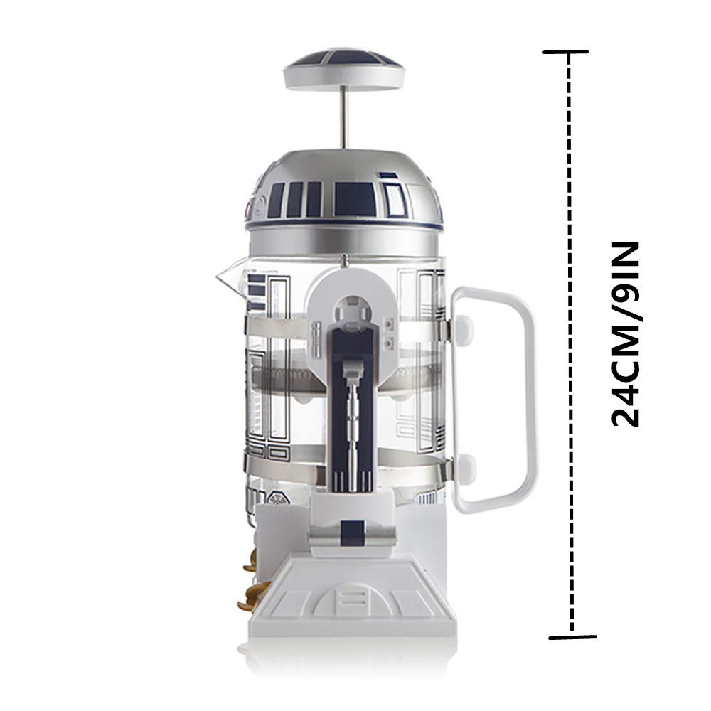 Máquina de café de mano, cafetera Creative Robot R2D2, mini cafetera de filtro de acero inoxidable, olla de presión de olla de aislamiento para el hogar