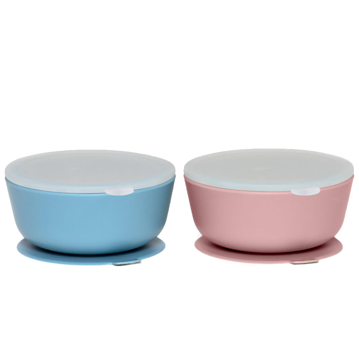 WeeSprout - Cuencos de succión para bebés y niños pequeños (juego de 2), 100% silicona con tapa de plástico, suministros de alimentación a prueba de fugas, vajilla para bebés y microondas con base