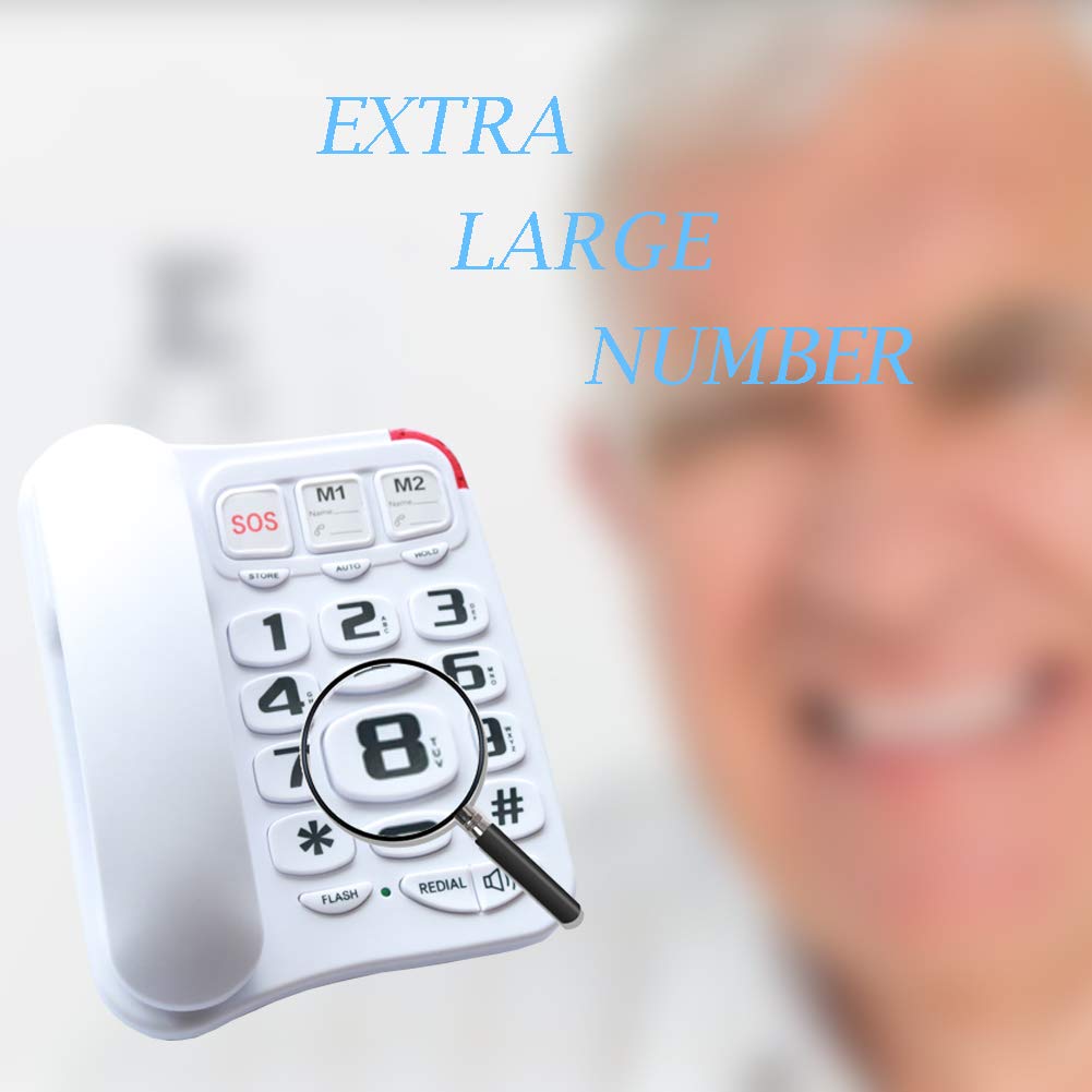 KerLiTar K-P045W - Teléfonos fijos amplificados para personas mayores con números grandes de emergencia, teléfonos con cable para ancianos con botón grande, para teléfono con cable, altavoz, escritorio de pared