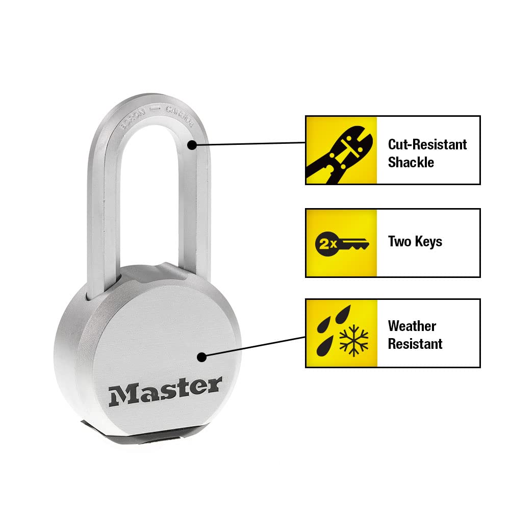 Candado Master Lock Magnum acero sólido plateado resistente a cortes para fenca o cobertizo
