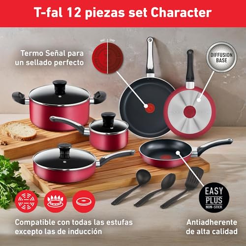 Set de 12 Piezas T-fal Rojo con Termo Señal y Base Difusora