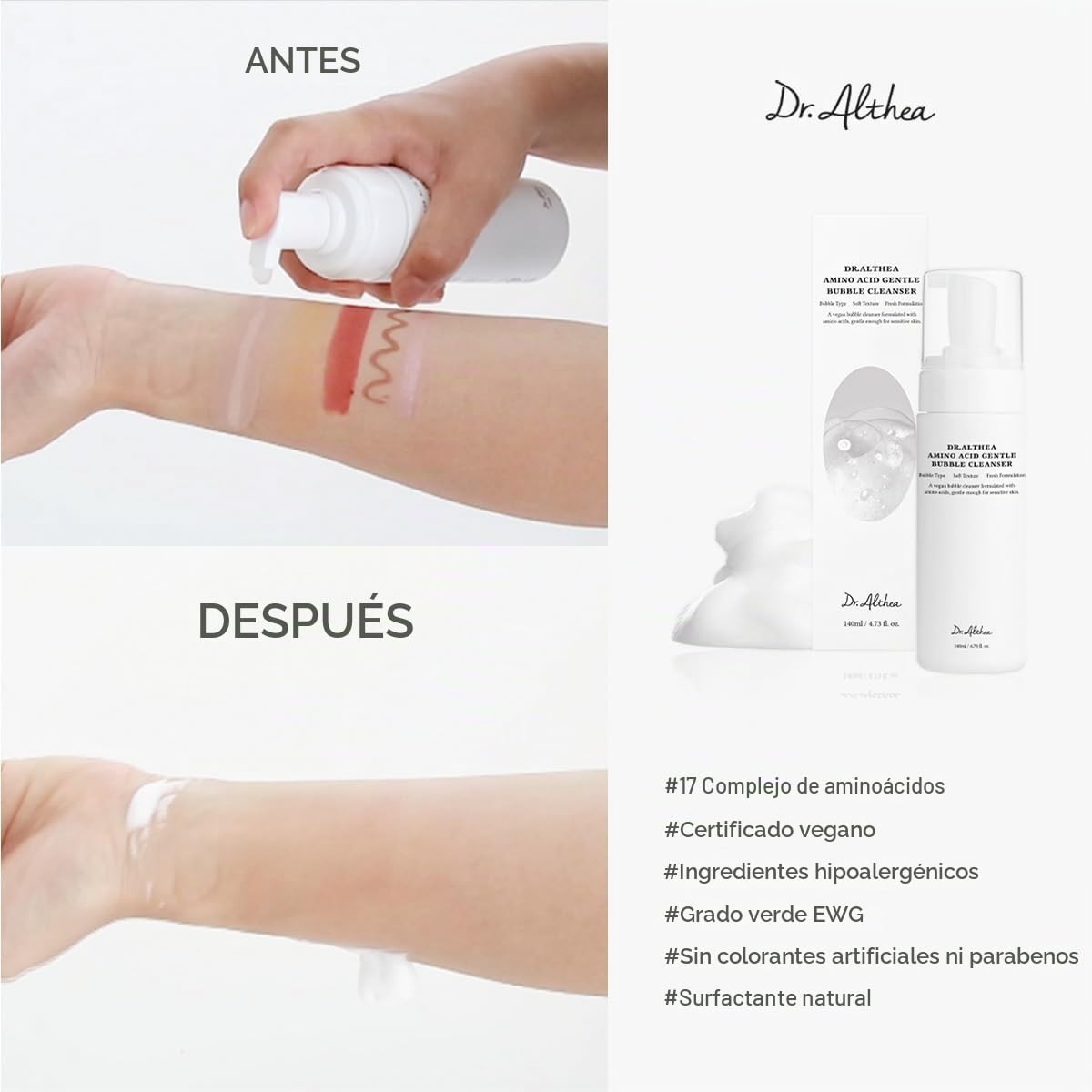 Dr.Althea Amino Acid Gentle Bubble Cleanser | Foam Cleanser | Daily Gentle Face Wash for Sensitive Skin | Vegan Korean Skin Care | 4.73 fl oz