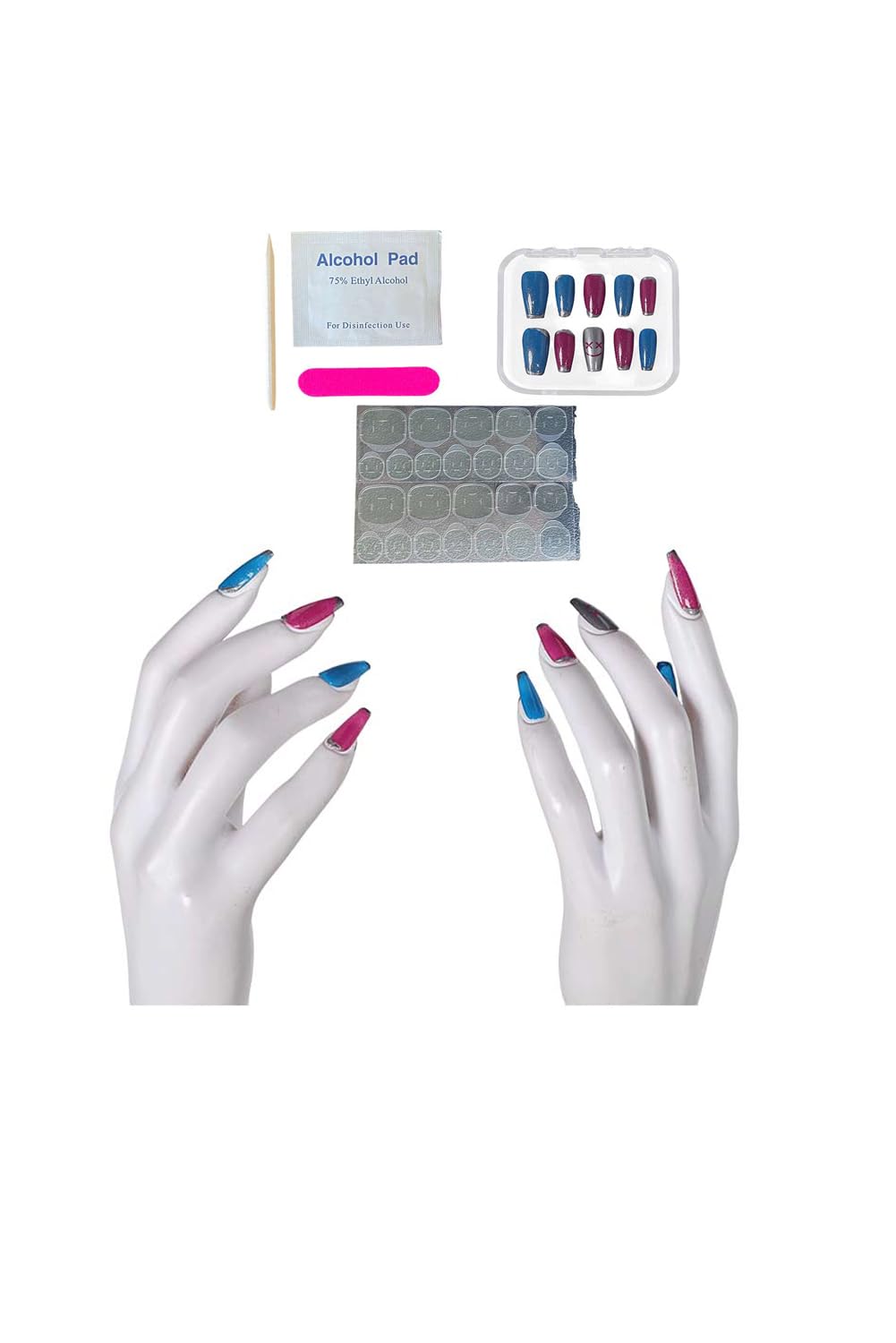 Toitaly Uñas postizas Jinx para cosplay, accesorios largos para disfraz, uñas postizas coloridas con pegamento.