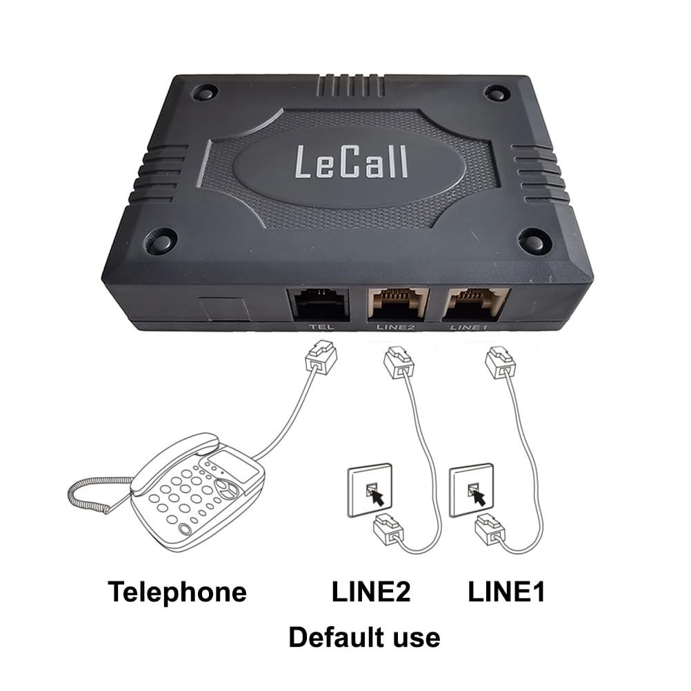 LeCall TCS1800 - Interruptor de teléfono de 2 líneas, 1 adaptador de teléfono, permite un teléfono con cable o inalámbrico de una sola línea para usar 2 líneas telefónicas