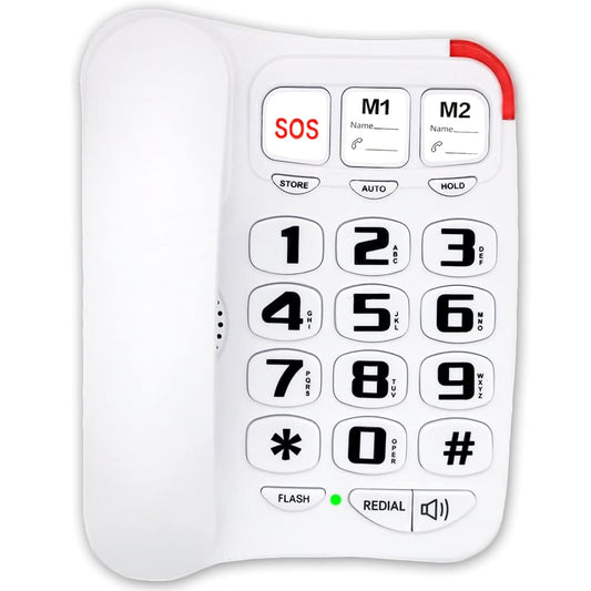 JeKaVis J-P45 Teléfono con cable con botón grande y altavoz alto, teléfonos Land Line compatible con audífonos para personas mayores, soporte de marcación rápida/montaje en pared