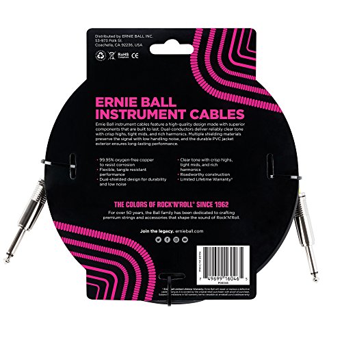 Ernie Ball - Cable para instrumentos, recto/recto, 6,1 m, color negro