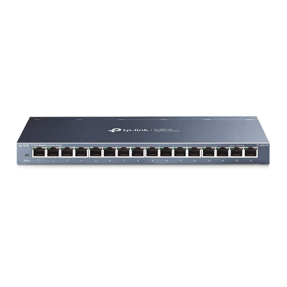 TP-Link GIGABIT - Interruptor de computadora de 16 Puertos GIGABIT RJ45 Puertos
