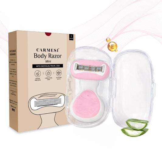Mini Afeitadora Corporal Carmesi Rosa 5 Hojas con Banda Lubricante para un Afeitado Suave