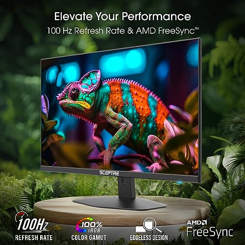 Monitor para Juegos Sceptre Negro 27 Pulgadas 100 Hz 1 ms DisplayPort HDMI AMD FreeSync Altavoces Integrados sin Marco 100% sRGB para el Cuidado de los Ojos 2024
