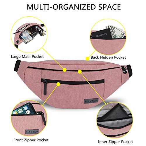 Riñonera MAXTOP Rosa con Conector para Auriculares y 4 Bolsillos para Mujer y Hombre