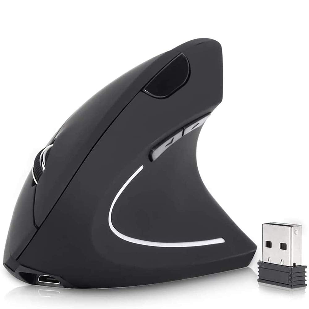 Mouse Ergonómico Inalámbrico Recargable Negro con Diseño de 6 Botones y 3 DPIs Ajustables