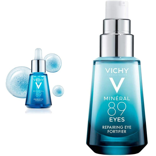 Vichy Mineral 89 probiotic fractions: serum regenerador & reparador para piel estresada + Minéral 89 Contorno de Ojos - Gel con Ácido hialurónico y Cafeína pura