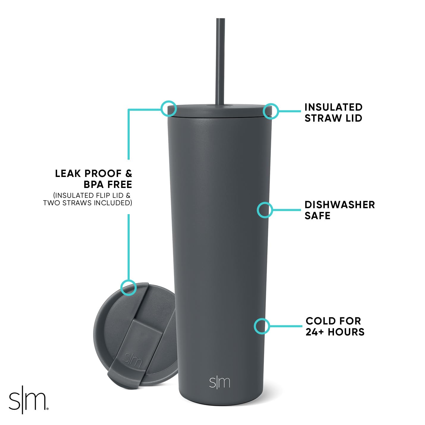Vaso Térmico Simple Modern Graphite Reutilizable de Acero Inoxidable para Mujer y Hombre