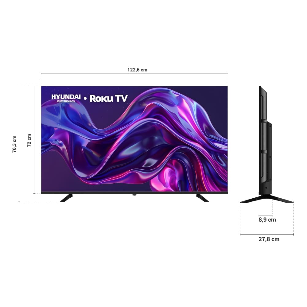 Hyundai HYLED5527R4KM TV 55” Pulgadas LED Ultra HD 4K Smart TV, Dolby Audio, HDR10, WiFi Dual Band, Sistema Operativo Roku Compatible con Alexa, Apple Air Play y Google Home, Diseño Border Less