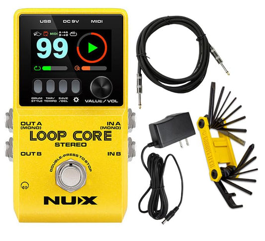 Pedal de Sonido de Guitarra NUX Loop Core Amarillo con Grabación de 6 Horas y Control MIDI