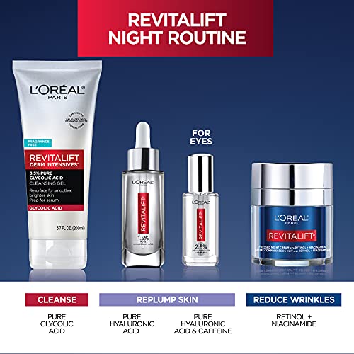 L'Oreal Paris Revitalift Pressed Night Cream with Retinol, Niacinamide, Visibly Reduce Wrinkles, Hydrate for Face, Under Eye, Neck, Chest, Dermatologist tested + Hyaluronic Acid Serum Sample, 1 kit, 2