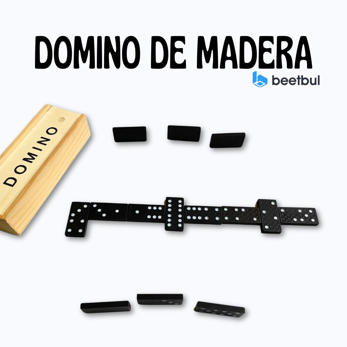 Beetbul Domino de Madera 28 Piezas Negras, Juego de Mesa Portátil para Familia y Amigos