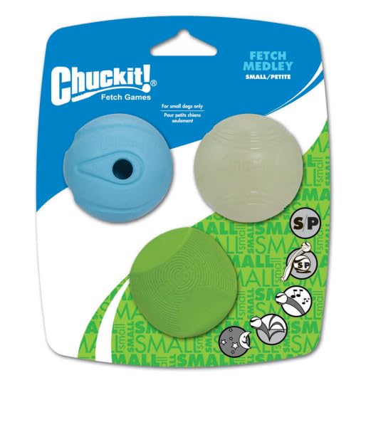 Chuckit! Fetch Ball Medley Trio, pequeño, Paquete de 3