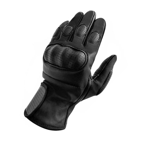 Guantes para Motociclista Hombre o Mujer de Piel con protección acojinada de Palma y rígida en Nudillos Modelo 6030 (Negro, XX-Large)