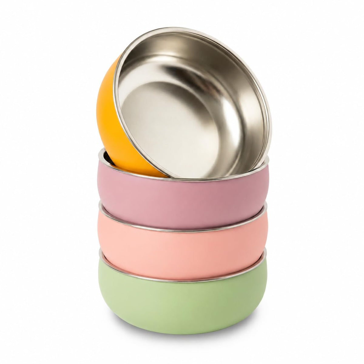 Monkey Proof - tazón para niños de acero inoxidable no tóxico de 5 pulgadas con carcasa de silicona antideslizante, (juego de 4 tazones) irrompible, sin desorden para bebés, niños pequeños, sin BPA