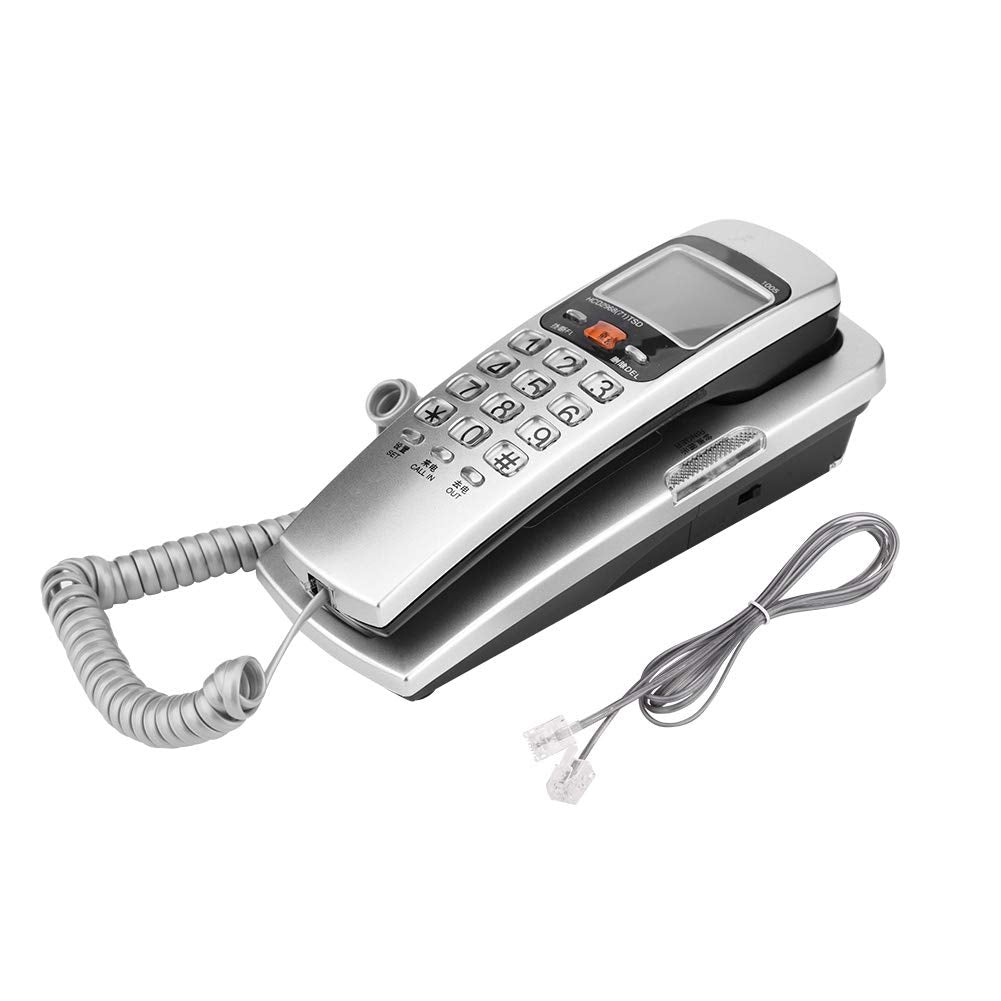 Teléfono Fijo, teléfono con Cable Teléfono montado en la Pared Teléfono Fijo FSK/DTMF Identificador de Llamadas Teléfono Teléfono con Cable Escritorio Escritorio Teléfono con extensión(Plata)