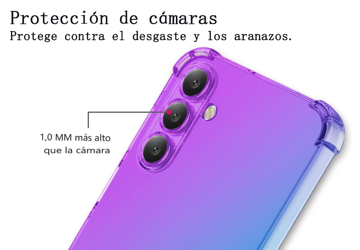 DABUNA Funda para Samsung Galaxy A16 5G Case Uso Rudo,Transparente Colores Degradados Protectora de Cámara Anticaída Carcasa Bumper(Púrpura Azul)