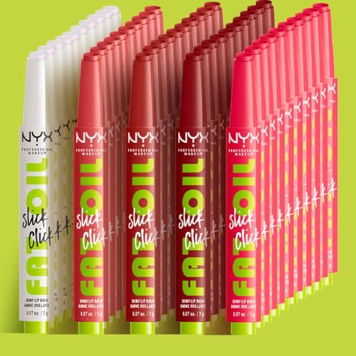 NYX Professional Makeup, Fat Oil Slick Click, 2gr. Tono: In a Mood. Brillo de labios en barra, hidrata hasta por 12hrs, sensación no pegajosa, con infusión de aceite de aguacate, frambuesa y zarzamora. Fórmula vegana.