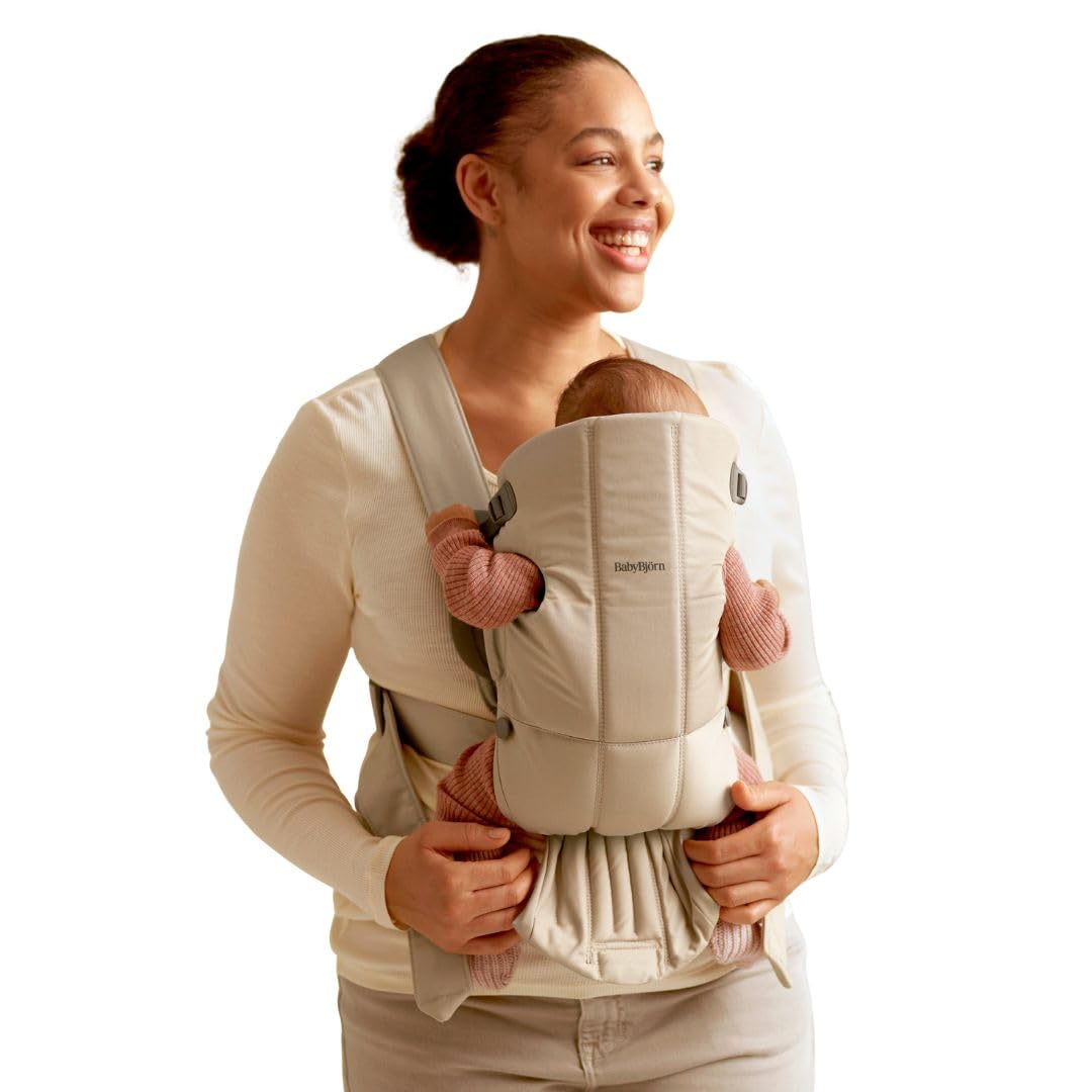 BabyBjörn Canguro Portabebé Mini, Beige, Woven | Para recién nacidos, de 0 a 12 meses (3.2–11 kg), ergonómico y fácil de usar