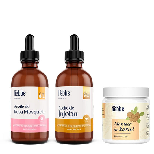 Hebbe - Kit Aceites Rosa Mosqueta Jojoba Karité | Antiedad | Líneas de Expresión | Equilibra Sebo | Regenera Piel