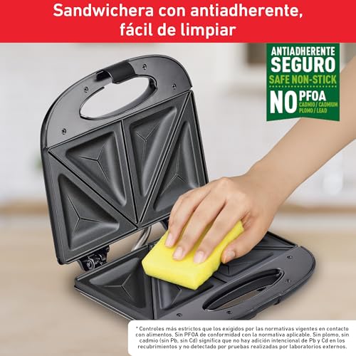 Sandwichera T-fal Negra con Recubrimiento Antiadherente para 2 Porciones