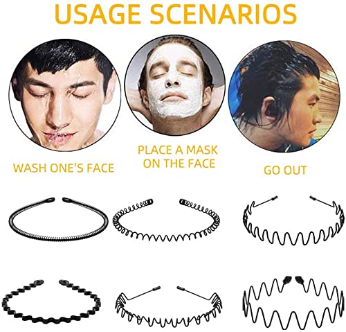 YIUTERA Diademas de Metal Ondulado, 6 Piezas Ondulada Deportes Cabello Aro, Unisex Negro Primavera Diadema, Aro para el Pelo Antideslizantes para para Correr, Baño y Maquillaje Diademas de Metal