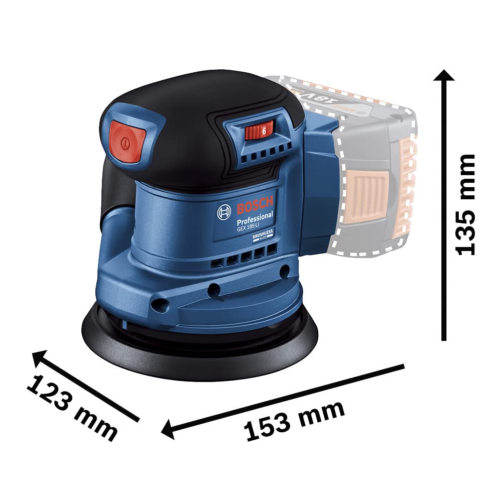 Bosch | Lijadora roto orbital inalámbrica | GEX 185-LI, 18V SB Brushless