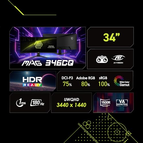 Monitor Curvo para Gaming MSI mag 346CQ UltraWide VA 180 Hz HDR Ready 34 Pulgadas 1500R