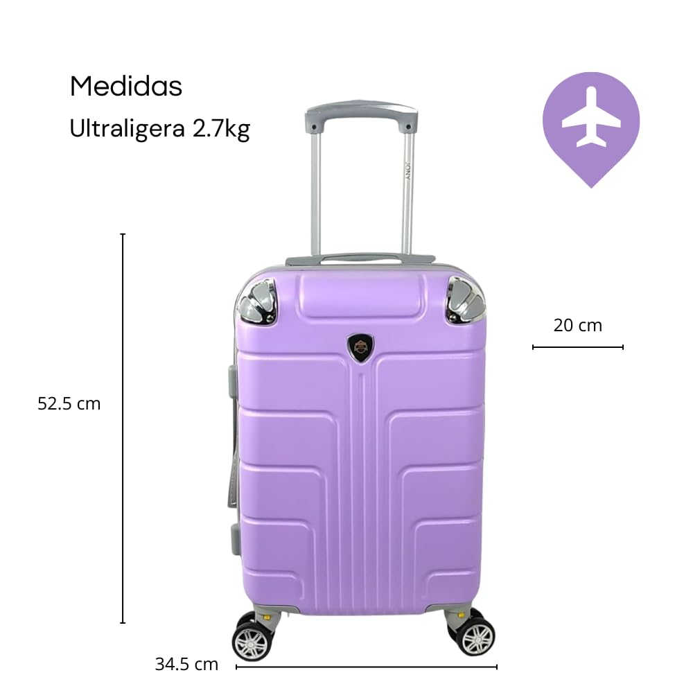 Maleta de Mano JONY Carry On Rigida Resistente Ruedas Giratorias 360 Mango Expandible ABS Candado de Seguridad (Lila)