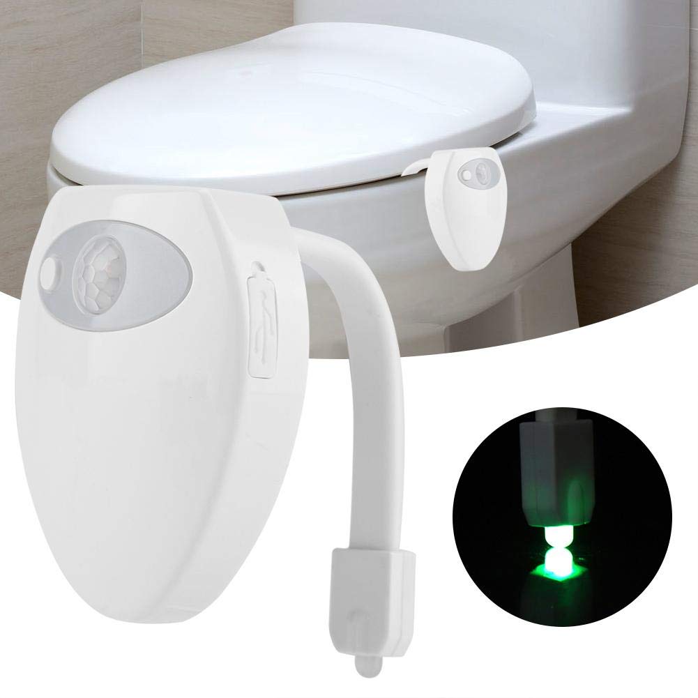 Luz nocturna de inodoro, recargable LED de inducción de movimiento para baño, sensor de luz nocturna de 8 colores con cable USB, ideal para entrenamiento de orinal
