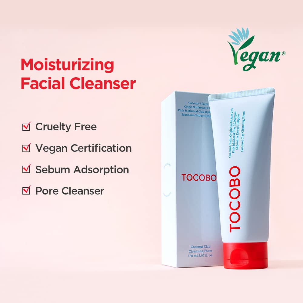 TOCOBO [TOCOBO] Coconut Clay Cleansing Foam 5.07 fl oz / 150ml | Micro Bubble Deep Foam Cleanser, Pore Care, Moisturizing Facial Cleanser, Sebum Adsorption, Exfoliation, Oil and Water Balance | Cruelty free, Vegan Cleansing Foam