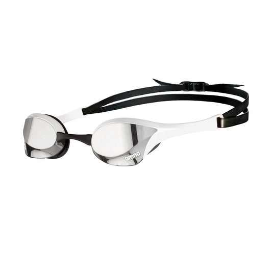Arena Cobra Ultra Swipe Racing - anteojos de natación para Hombres y Mujeres, Lente Espejo, antivaho, protección UV, Plateado/Blanco