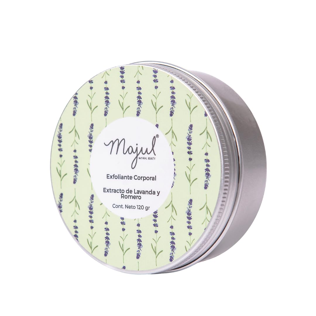 Majul Natural Beauty | Exfoliante Corporal con escencia de Lavanda y Romero, Manteca de Karité y Cacao, Exfoliante natural, presentación 120gr